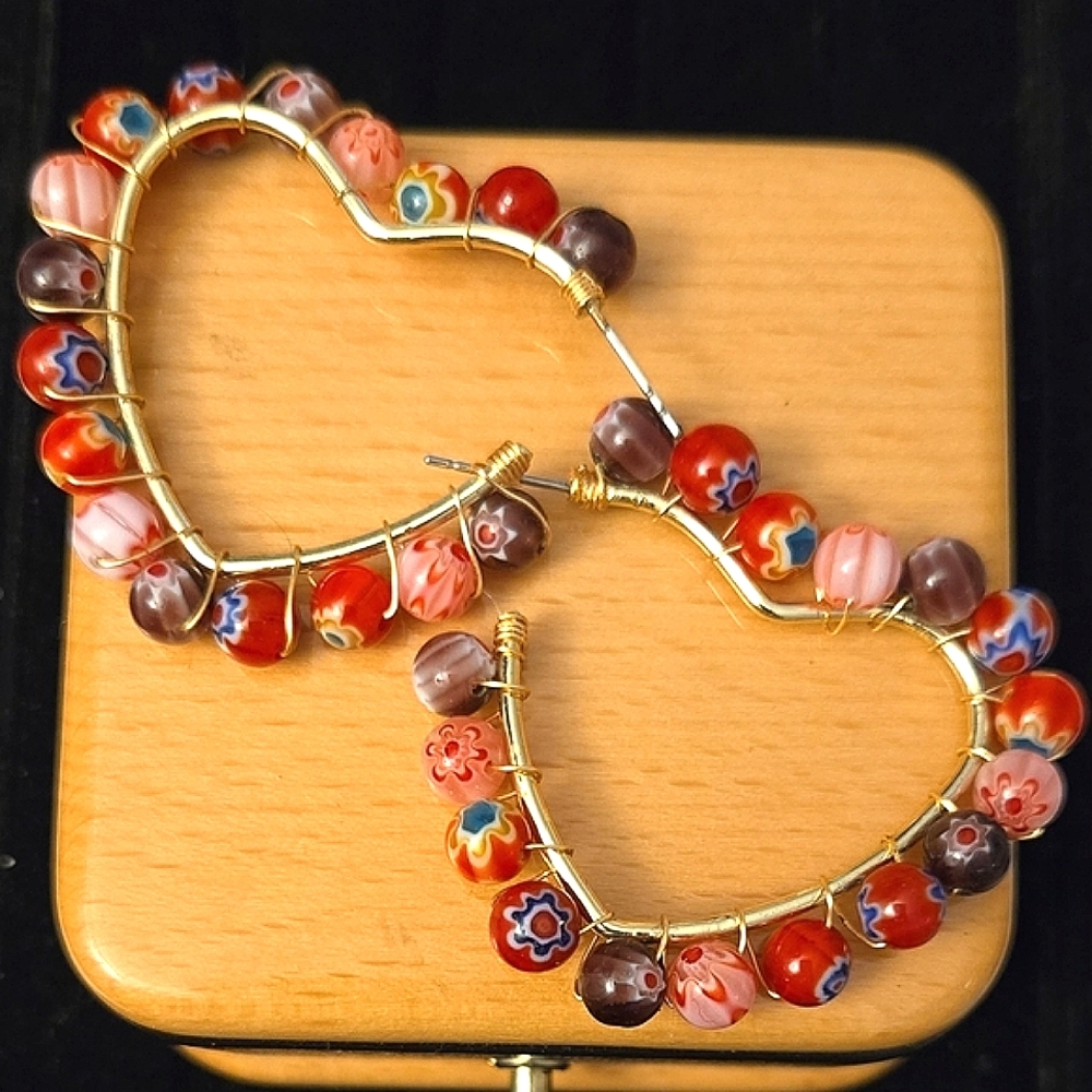 Colorful Beaded Heart Earrings